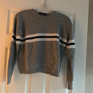 Soft Crew Neck Sweater, grey with white and black stripe, gently worn